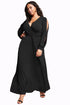 Sexy Black Surplice V Neck Plus Size Maxi Dress